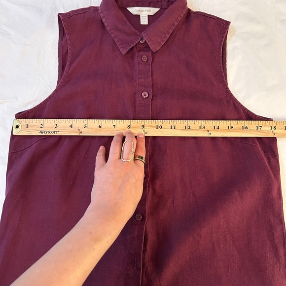 Garnet Hill Sleeveless Button Front Shirt Dress Burgundy Linen Blend Size 6 - Picture 7 of 9